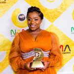 Gospel diva Janet Manyowa shows off her NAMA Award at the gala held Harare International Conference Centre.