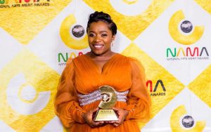 Gospel diva Janet Manyowa shows off her NAMA Award at the gala held Harare International Conference Centre.