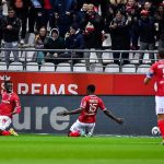 Stade de Reims midfielder Marshall Munetsi celebrates his goal in the French Ligue 1 as they beat Toulouse 3-0 in an entertaining match played on Sunday 26th February 2023.
