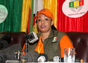 ZEC Chairperson, Justice Priscilla Chigumba addressing the media at Command Centre in Harare, Zimbabwe.