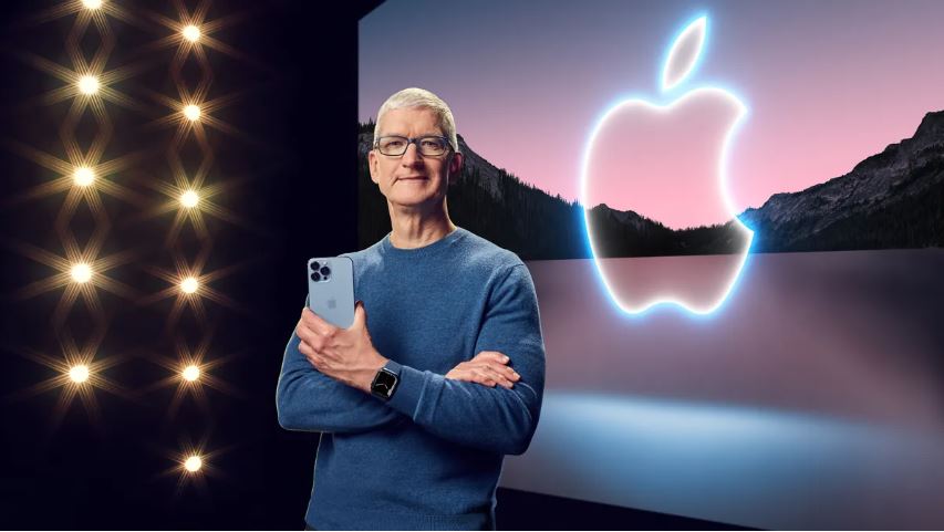 A file photo of Apple CEO Tim Cook launching an iPhone product.