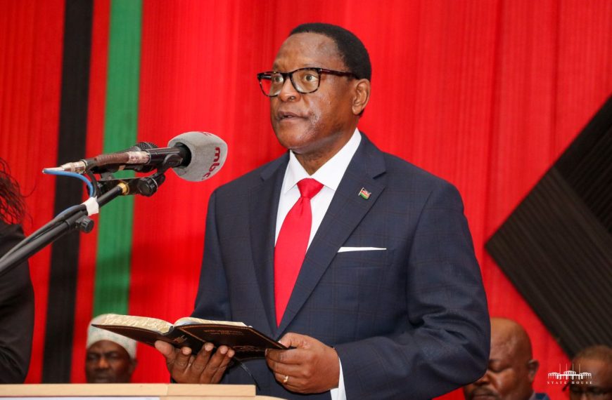 Malawi President Lazarus Chakwera speaking during a state of the nation event in Malawi recently.