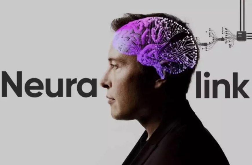 Home 174 A graphic photo of Neuralink founder Elon Musk and the model of brain chip implant.