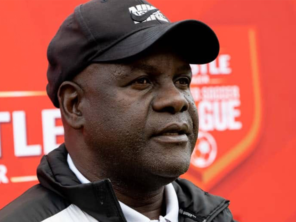 Manica Diamonds coach, Jairos Tapera delivering a press conference after a Castle Lager Premier League match.