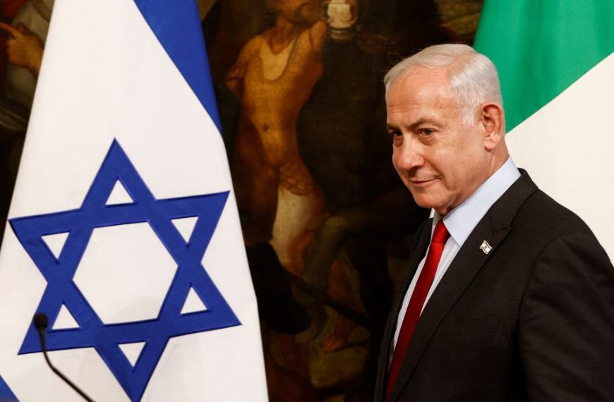 Israeli Prime Minister Benjamin Netanyahu attends a news conference with Italian Prime Minister Giorgia Meloni after their meeting at Palazzo Chigi, in Rome, Italy, March 10, 2023.
