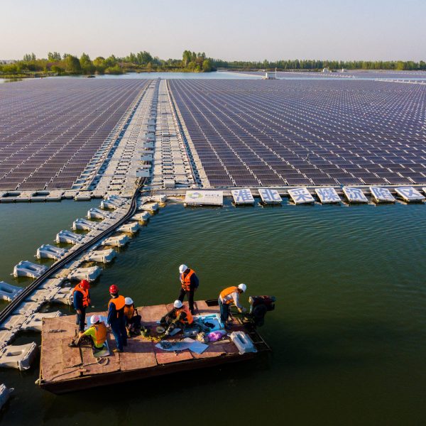 The world’s largest array of floating solar panels in China’s Anhui province.