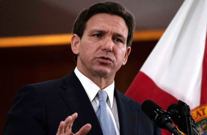Florida Gov. Ron DeSantis answers questions from the media in the Florida Cabinet in Tallahassee, Florida, on March 7, 2023.