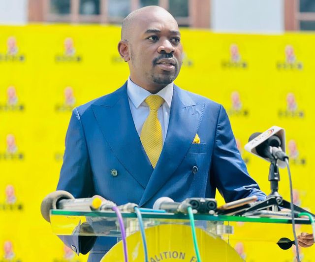 Citizens Coalition for Change (CCC) President Nelson Chamisa delivering the Zimbabwe Agenda 2023 speech in Harare, Zimbabwe on Thursday 9th March 2023.