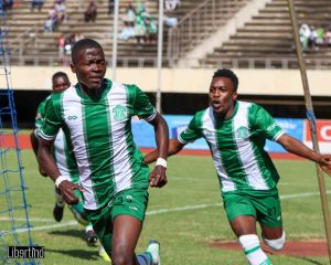 CAPS United players celebrate their goal during the league match against Manica Diamonds at the National Sports Stadium on 20th March 2023.