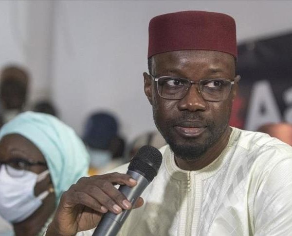 Senegalese opposition leader, Ousmane Sonko speaking at a public forum in Dakar recently.