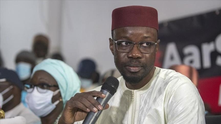 Senegalese opposition leader, Ousmane Sonko speaking at a public forum in Dakar recently.