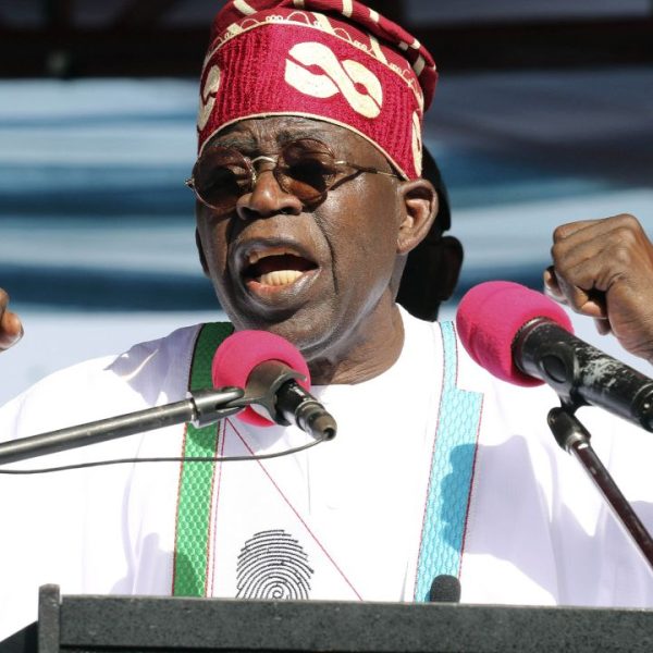 Home 11 Bola Tinubu speaks during a campaign in Jos, Nigeria, on November 15, 2022.