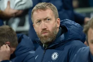 Home 6 Graham Potter manager of Chelsea during the Premier League match between Fulham and Chelsea at Craven Cottage, London, England on 12 January 2023.