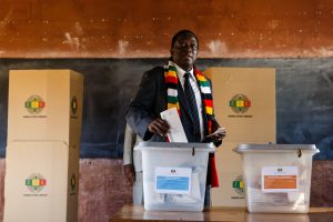 Home 6 President Emmerson Mnangagwa casts his ballot Monday 30th July 2018 at Sherwood Primary School in Kwekwe.