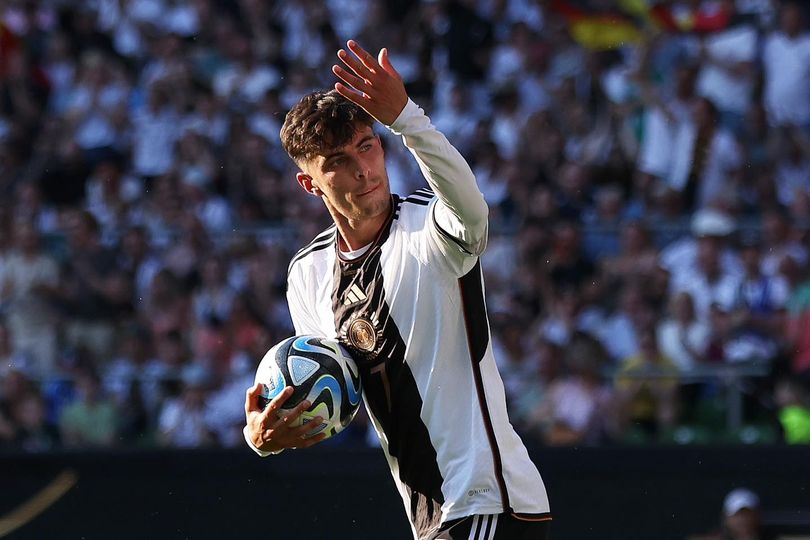 German international Kai Havertz celebrates after scoring a goal for the national team.