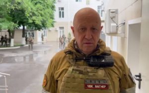 Chief of Russian mercenary group Wagner, Yevgeny Prigozhin speaking inside the headquarters of the Russian southern military district in the city of Rostov-on-Don.