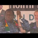 President Emmerson Mnangagwa with Sports, Arts and Youth minister Kirsty Coventry in Binga at the launch of National Cultural Month 2023.