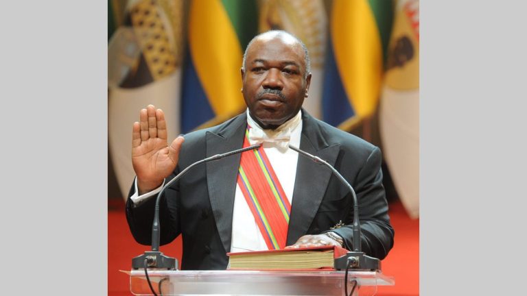 Gabon President Ali Bongo Ondimba taking oath of office.