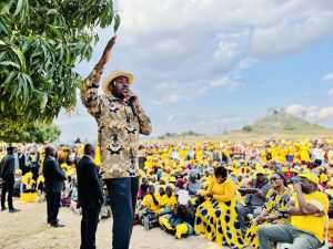 President Nelson Chamisa addressing Citizens Coalition for Change (CCC) supporters at a party rally at Baradzanwa Business Center in Bikita on Thursday 6th July 2023.