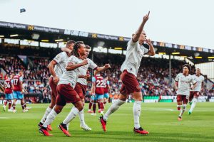 Home 7 Manchester City star Erling Haaland celebrates his goal as the defending champions opened the Premier League season with a 3-0 win at Burnley on Friday 11th August 2023.