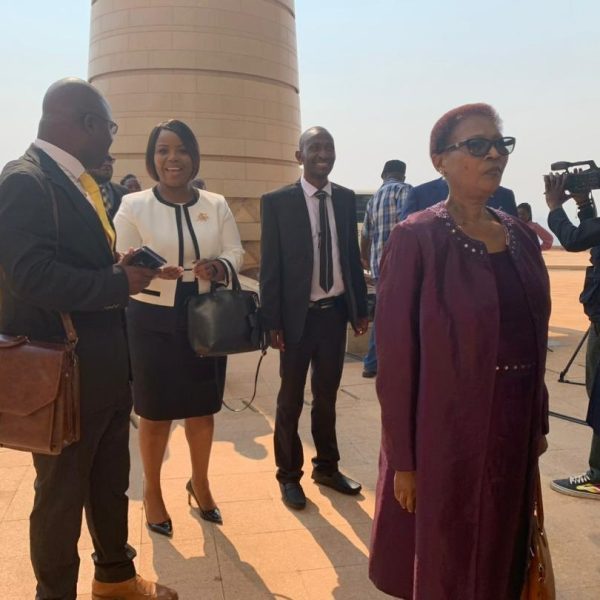 Home 128 Zimbabwe's former deputy prime minister Thokozani Khupe (maroon attire) at the swearing in of new members of parliament recently.