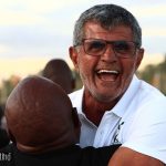 Highlanders coach Baltemar Brito celebrates after winning a Castle Lager Premier League match at Babourfields stadium recently.