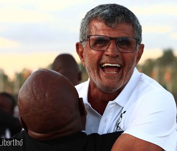 Highlanders coach Baltemar Brito celebrates after winning a Castle Lager Premier League match at Babourfields stadium recently.
