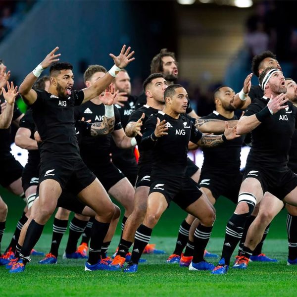 Home 154 New Zealand (All Blacks) players perform the haka, a famous Maori war dance, before each match.