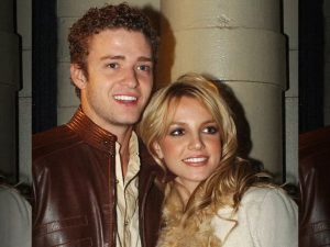 Britney Spears posing for a photo with Justin Timberlake.