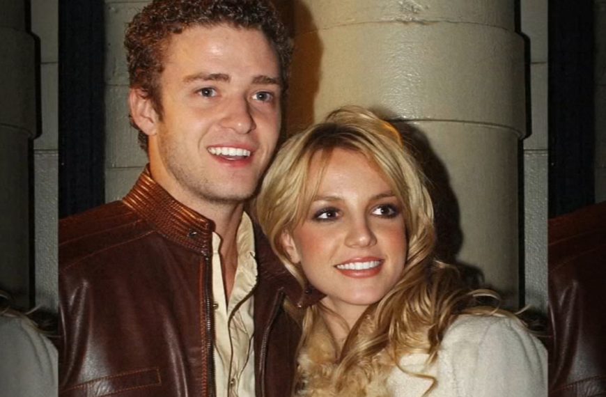 Britney Spears posing for a photo with Justin Timberlake.