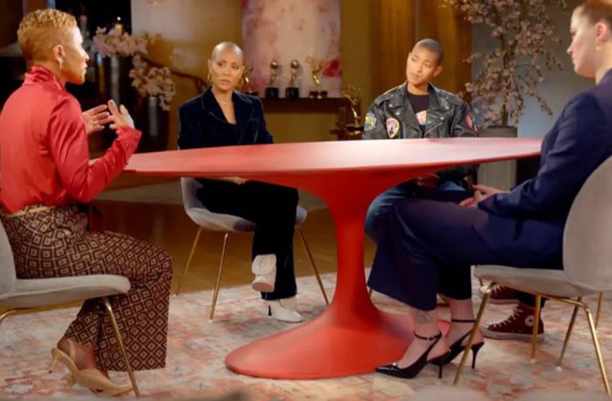 Adrienne Banfield-Norris, Jada Pinkett Smith and Willow Smith during the “Red Table Talk” episode that featured guests Ireland Baldwin and Kim Basinger.