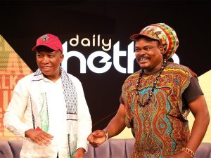 Economic Freedom Fighters leader Julius Malema receiving portraits from artists including Rasta on Wednesday 25th October 2023, after his interview on SABC 1 Daily Thetha.