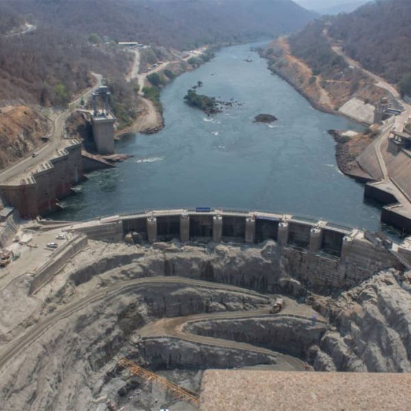 An aerial photo of Kariba Dam which borders Zimbabwe and Zambia and mainly used for electricity generation and also tourism