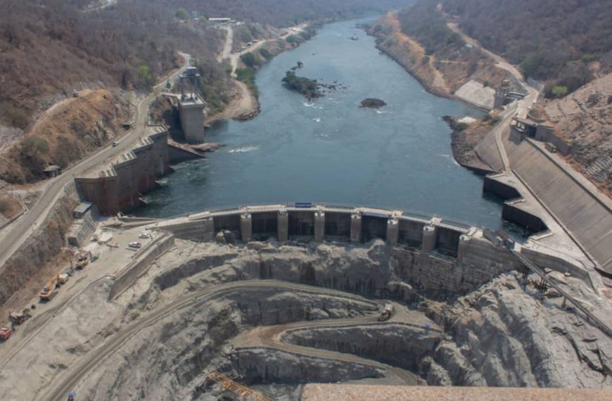 An aerial photo of Kariba Dam which borders Zimbabwe and Zambia and mainly used for electricity generation and also tourism