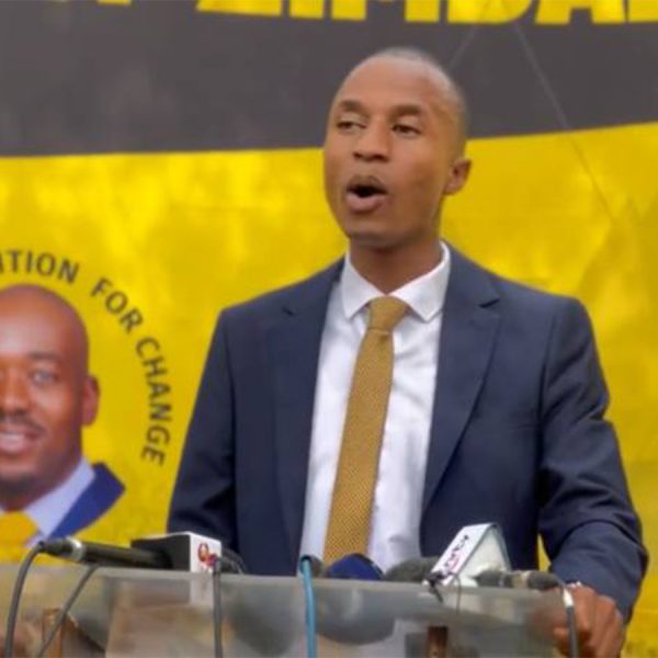 Citizens Coalition for Change (CCC) deputy spokesperson Ostallos Siziba addressing a press conference on Wednesday, 18h October 2023 in Harare.
