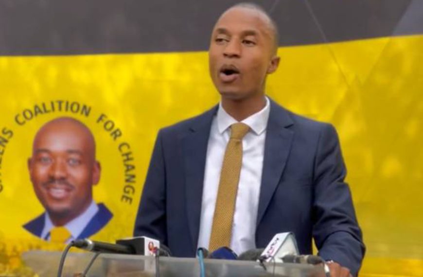 Citizens Coalition for Change (CCC) deputy spokesperson Ostallos Siziba addressing a press conference on Wednesday, 18h October 2023 in Harare.