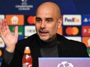Home 7 Manchester City manager Pep Guardiola speaking at a press conference ahead of a UEFA Champions League match recently.