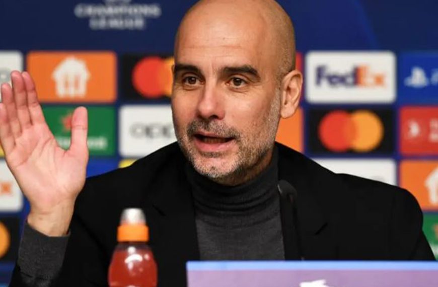 Manchester City manager Pep Guardiola speaking at a press conference ahead of a UEFA Champions League match recently.