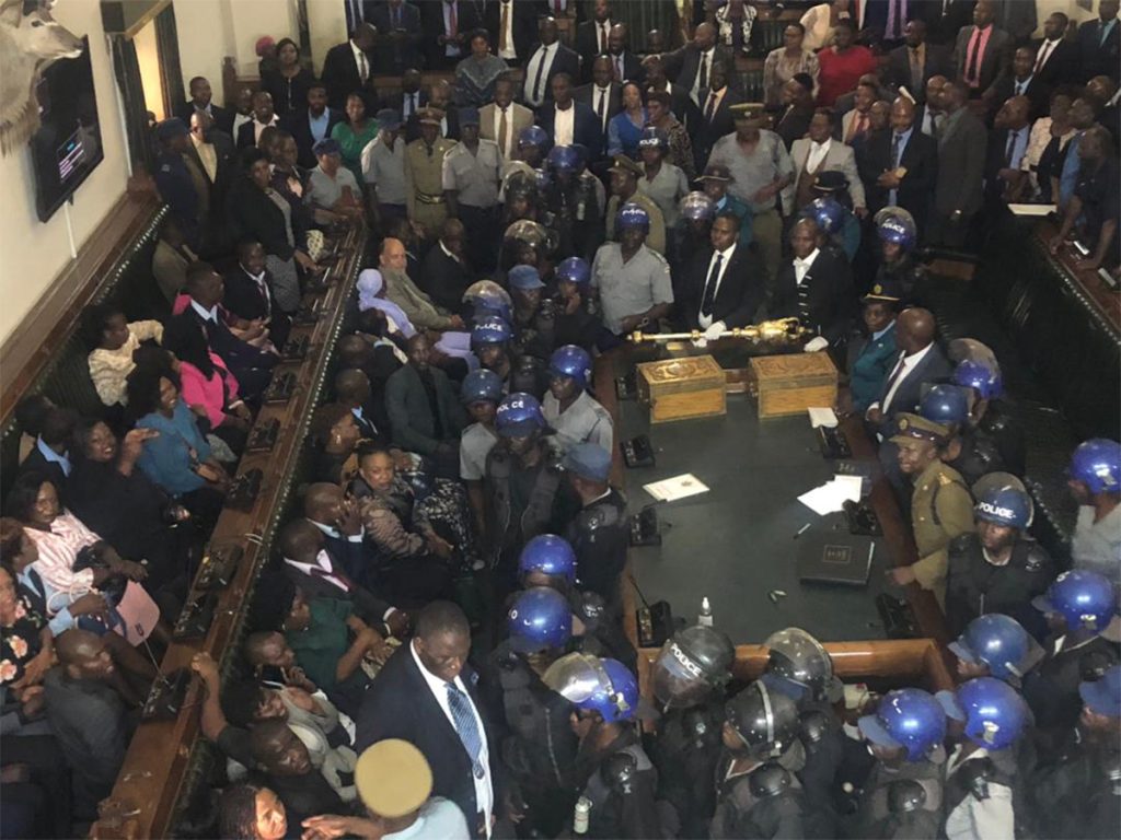 Zimbabwe police entered the legislative chamber to wrestle CCC MPs out of parliament on Tuesday 10 October 2023