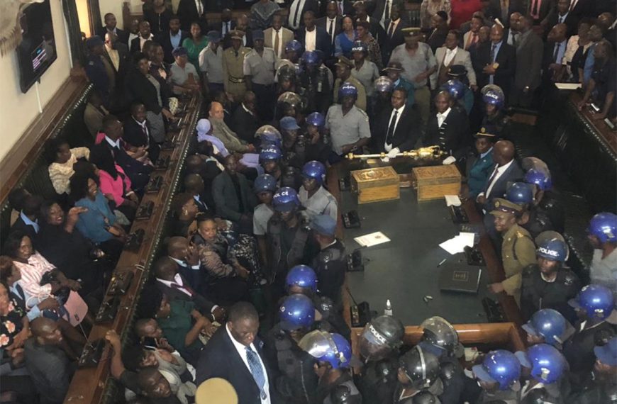 Zimbabwe police entered the legislative chamber to wrestle CCC MPs out of parliament on Tuesday 10 October 2023