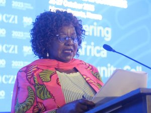 Home 6 Industry and Commerce minister Sithembiso Nyoni addressing delegates at the Confederation of Zimbabwe Industries (CZI) 2023 annual congress in Harare on 26th October 2023.