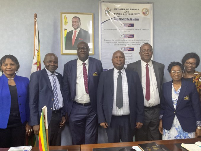 Zimbabwe Energy Minister Edgar Moyo (standing in the middle) with Zimbabwe Energy Regulatory Authority (ZERA) official at his Munhumutapa offices in Harare on 21st September 2023.