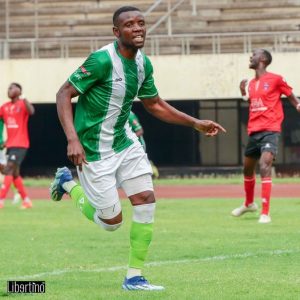 CAPS United striker Rodwell Chinyengetere celebrates after scoring a goal as Makepekepe beat Sheasham 1-0 on Sunday 15th October 2023 in a Castle Lager Premier League match played at the National Sports Stadium.