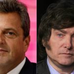 This combination of pictures shows Economy minister and presidential candidate Sergio Massa (L) on 5 October 2023; and Argentine congressman and presidential pre-candidate Javier Milei (R) on 24 July 2023.