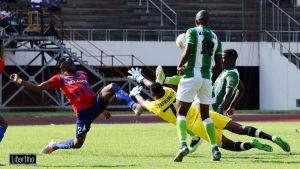 Home 7 Dynamos goalkeeper, Prince Tafiremutsa was saved by the defence after fumbling the ball during the Chibuku Super Cup match against CAPS United at the National Sports Stadium on October 29, 2023.