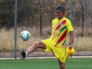 Zimbabwe senior men football team coach Baltemar Brito shows off his juggling skills during a training session recently.