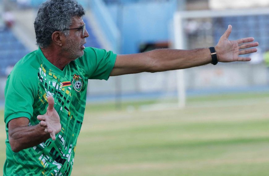 Zimbabwe senior men football team coach Baltemar Brito barks instruction on the touchline during a training session recently.