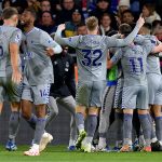 In this photo Everton FC players celebrate a goal in the Premier League match against Crystal Palace played on 13th November 2023.