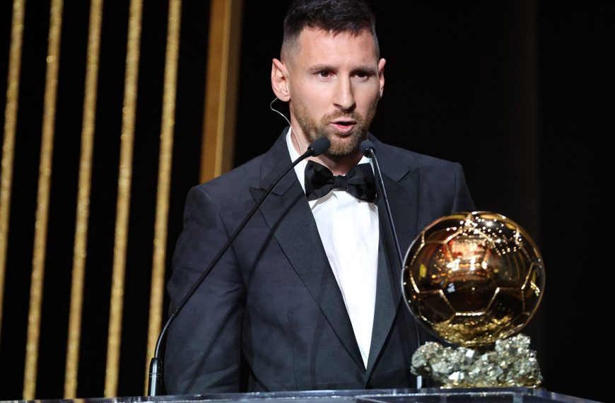 Argentina and Inter Miami player Lionel Messi speaks at the Men’s Ballon d’Or ceremony in Paris, France on Monday 30th October 2023 after winning the award for a record eighth time.