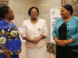 Zimbabwe Auditor-General Mildred Chiri and her deputies Nyasha Magadza and Rheah Kujinga at workshop in Harare, Sept 28, 2018.